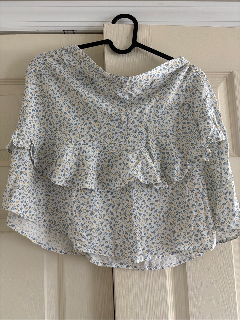 Blue & Cream Floral Ruffle Peplum Blouse
